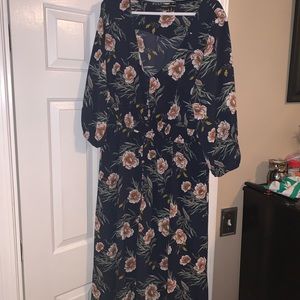 3/4 Sleeve 2X Floral Maxi Dress
